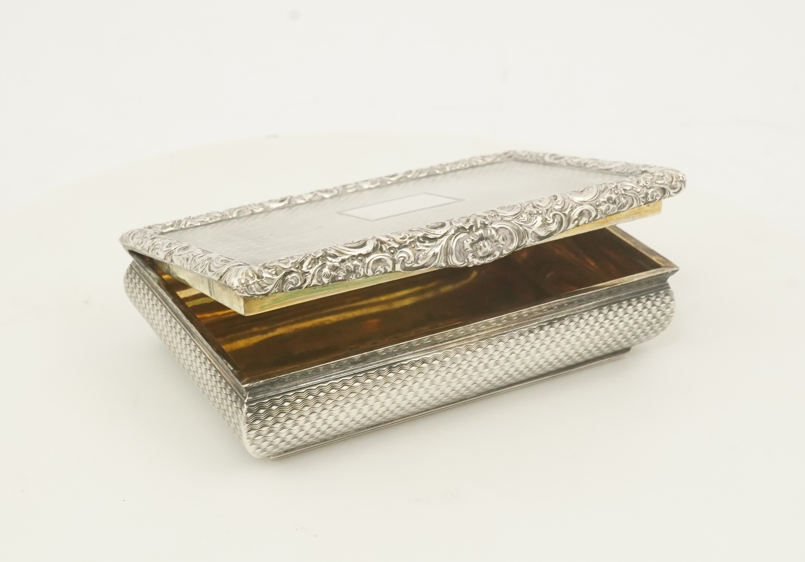 A William IV Scottish engine turned silver rectangular snuff box, by James Nasmyth